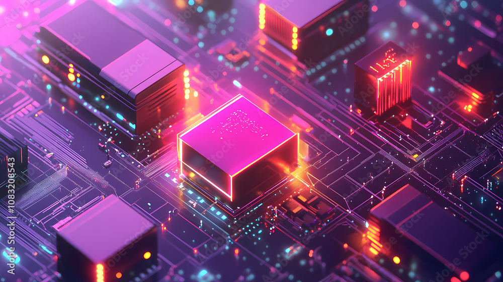 Generative ai image of futuristic quantum computer with glowing lights ...