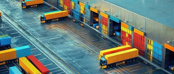 Poster - Optimizing delivery efficiency at a central logistics hub with color-coded vehicles