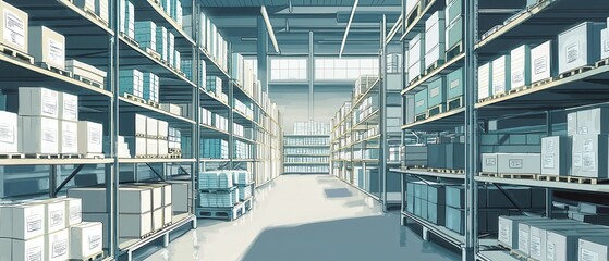 Poster - Streamlined export operations warehouse facility organized racks modern interior business perspective efficient logistics management