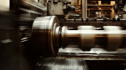 Poster - Dynamic motion of heavy-duty machinery at factory industrial equipment in action manufacturing environment