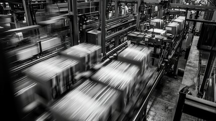 Poster - Dynamic heavy-duty machinery in action at a factory blurred motion industrial setting aerial view for seo impact