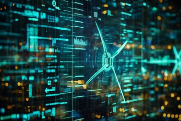 Poster - Abstract digital interface with glowing elements and data visualization.