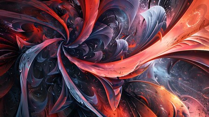 Poster - abstract fractal art depicting a swirling and intricate pattern of shapes against a cosmic backgroun
