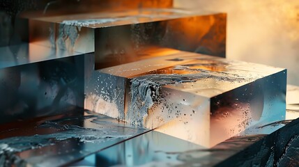 Poster - close up of translucent glass blocks with an abstract pattern of bubbles and colors.