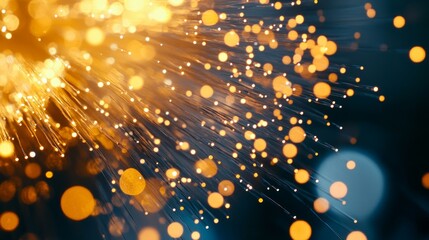 Abstract close up fiber optics light for background. Holiday concept. Optic communication and technology background. Optical lighting with bokeh.