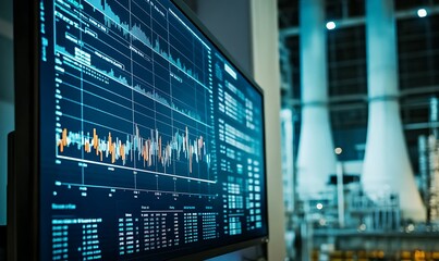 Poster - A digital display showing data analytics in an industrial environment.