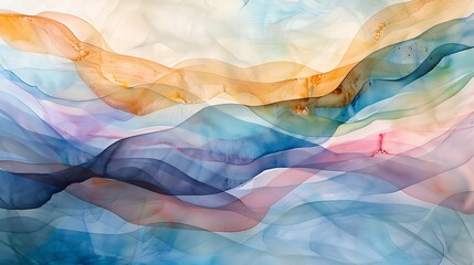 Poster - abstract art painting featuring alcohol ink flowing in different colors forming a landscape-like pat