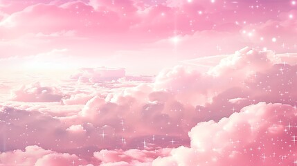 Canvas Print - A dreamy sky filled with soft pink clouds and sparkling stars, evoking a sense of tranquility and wonder.