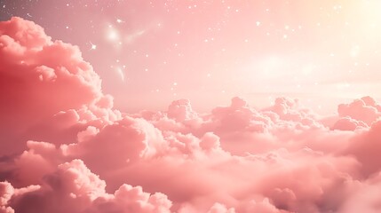 Canvas Print - A dreamy landscape of soft pink clouds against a starry sky, evoking a serene and whimsical atmosphere.