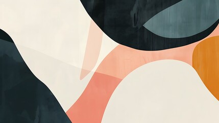 Poster - abstract art piece with smooth shapes and colors for dynamic composition on soft white background with layered black pink orange and teal accents concept.