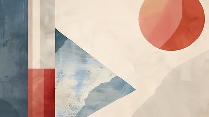 Poster - Digital composition of abstract geometric shapes with watercolor effects for minimalist aesthetic using triangle circle and lines in muted color palette concept.