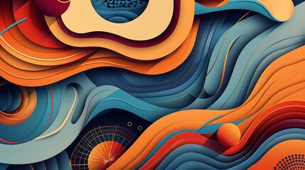 Poster - abstract paper art with layered shapes and bold colors.