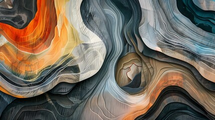 Poster - abstract artwork featuring layered curves and bold color combinations creating a dynamic and texture