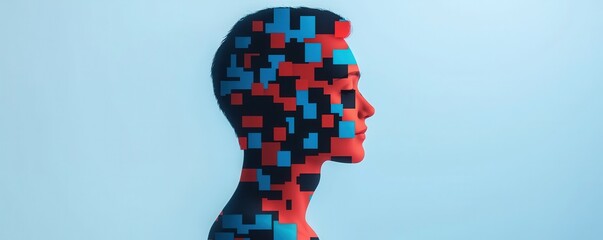 Poster - A vibrant, abstract representation of a profile, featuring colorful pixelated patterns symbolizing creativity and digital innovation.