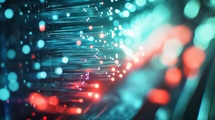 Poster - Abstract blue and red light streaks with bokeh effect.