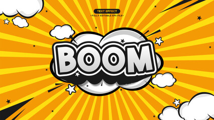 Poster - Cartoon Pop Art Style Text Effect with Boom text, Black and White color text, and yellow background with speech bubble