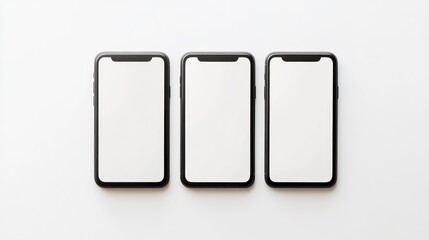 Poster - Three black smartphones with blank white screens arranged in a row on a white surface.