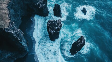 Aufkleber - A dramatic aerial perspective of the rugged coastline and towering cliffs of Iceland, Coastal scene, Epic style