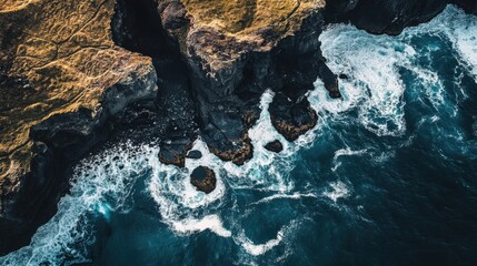 Aufkleber - A dramatic aerial perspective of the rugged coastline and towering cliffs of Iceland, Coastal scene, Epic style