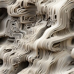 Poster - Intricate patterns of flowing lines form an abstract design, showcasing layered materials that resemble organic shapes. The unique textures and colors create a visually captivating composition.