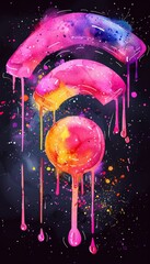 Poster - This vibrant artwork features swirling shades of pink, orange, and purple, forming dripping Wi-Fi symbols against a deep black backdrop, showcasing a creative blend of design and technology.