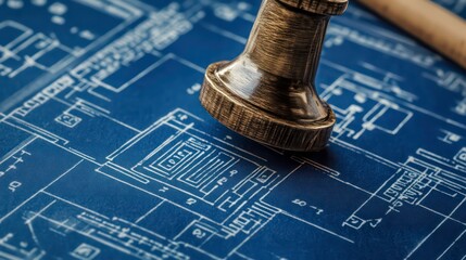 Poster - patent stamp on blueprint background intellectual property concept