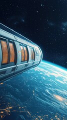 Poster - Exploring the cosmos spacecraft above earth digital art futuristic aerial view space travel