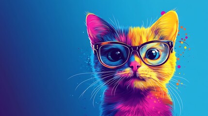  Colorful cat with glasses digital art vibrant background creative perspective fun concept