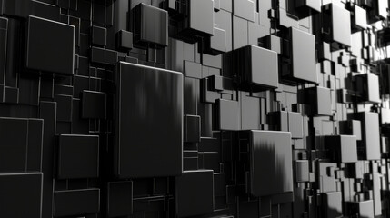 Poster - An intricate arrangement of black geometric shapes creates a striking visual effect, highlighting the interplay of shadows and light in a contemporary digital art piece.