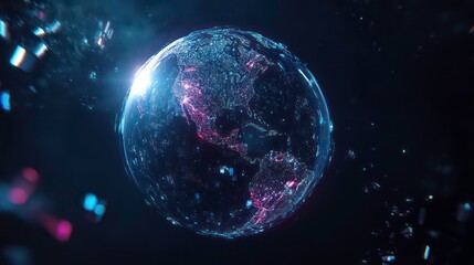 Wall Mural - a 3d rendering of a glowing, digital earth with north america prominent, set against a dark backgrou