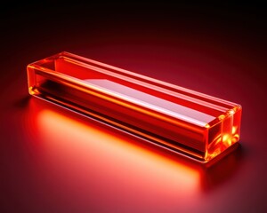 Poster - A sleek, luminous red rectangular object glows softly against a dark background, showcasing its transparency and modern design.