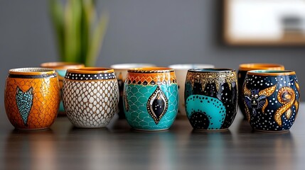 Colorful ceramic cups modern studio product photography indoor close-up artistry