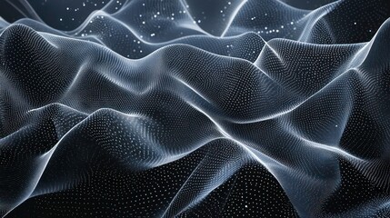 Poster - Abstract 3D rendering of a white mesh surface with light blue dots on a black background.
