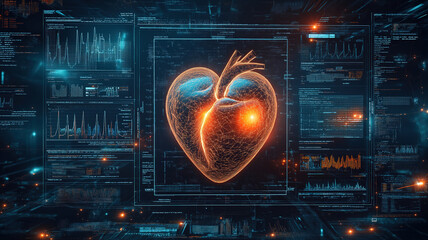 Poster - Healthcare concept with modern medical interface for heart disease scanning, ultrasound, and cardiogram