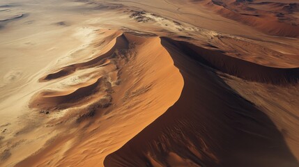 Poster - A stunning aerial perspective of the swirling sand dunes of the Sossusvlei in Namibia, casting long shadows in the early morning light, Sossusvlei scene