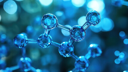 Poster - Blue molecular suspension in modern style, illustrating cutting-edge research and medical