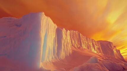 Poster - A surreal perspective of a towering ice cliff illuminated by the soft glow of the Antarctic midnight sun, Antarctic ice cliff scene, Surreal style