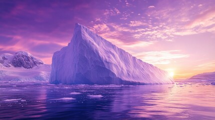 Poster - A surreal perspective of a towering iceberg drifting under the ethereal glow of the Antarctic midnight sun, Antarctic iceberg scene, Surreal style