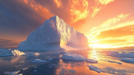 Poster - A surreal perspective of a towering iceberg drifting under the ethereal glow of the Antarctic midnight sun, Antarctic iceberg scene, Surreal style