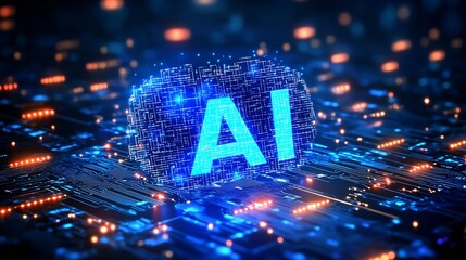 Aufkleber - Futuristic Cyber Technology Artificial Intelligence Concept with Glowing AI : Generative AI