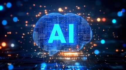 Aufkleber - Artificial Intelligence in Futuristic Digital Cyber Space with Glowing Elements : Generative AI
