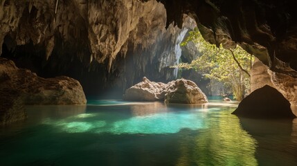 Poster - A surreal view of the underground river in Puerto Princesa, Philippines, Cave scene