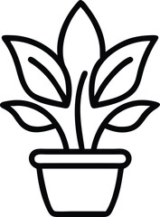 Wall Mural - Potted Plant Black and White Outline Vector, A minimalist black and white vector illustration of a potted plant with simple leaves, drawn in a clean outline style.  
