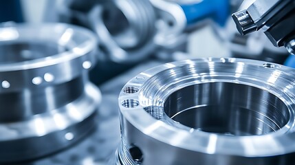 Poster - Close-up of precision-engineered metal components in a manufacturing setting.