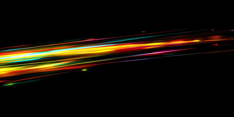 Aufkleber - Colorful light trails streaking across a black background