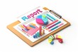© AHNH2 - Creative 3D Illustration of Business Report with Colorful Charts and Graphs on Clipboard for Visual Representation of Data Analysis and Presentation
