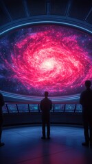 Poster - Astronomers observing cosmic phenomenon space station digital art futuristic environment wide angle view exploration