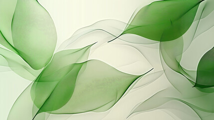 Poster - Green abstract leaves flowing on light beige background