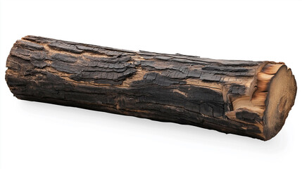 Poster - Partially burnt log isolated on white background for easy compositing