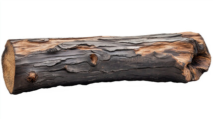 Poster - Partially burnt log showing wood grain and texture isolated on white background